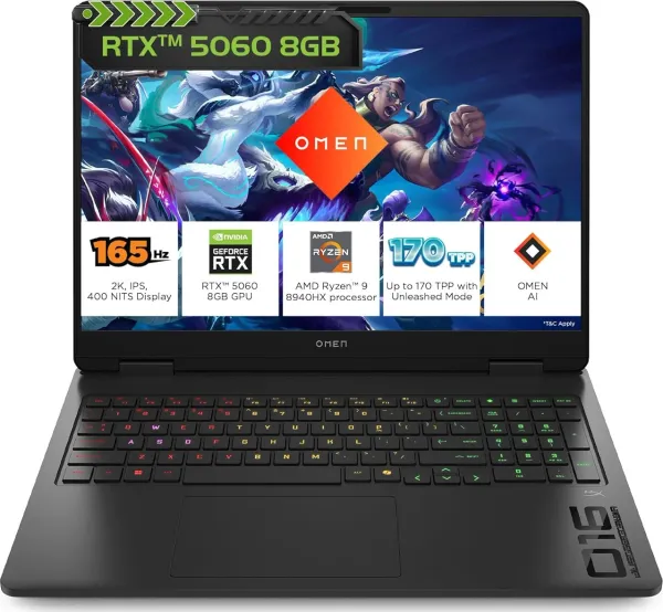 HP Omen 16-ap0181AX Gaming Laptop (AMD Ryzen 9 8940HX/ 24GB/ 1TB SSD/ Win11/ 8GB RTX 5060 Graph)