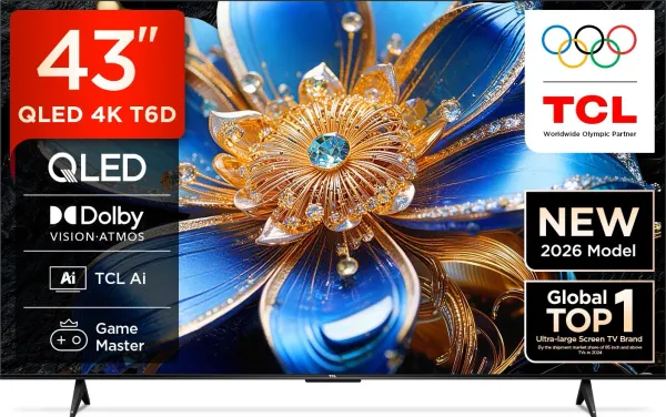 TCL T6D 43 inch Ultra HD 4K Smart QLED TV (43T6D)
