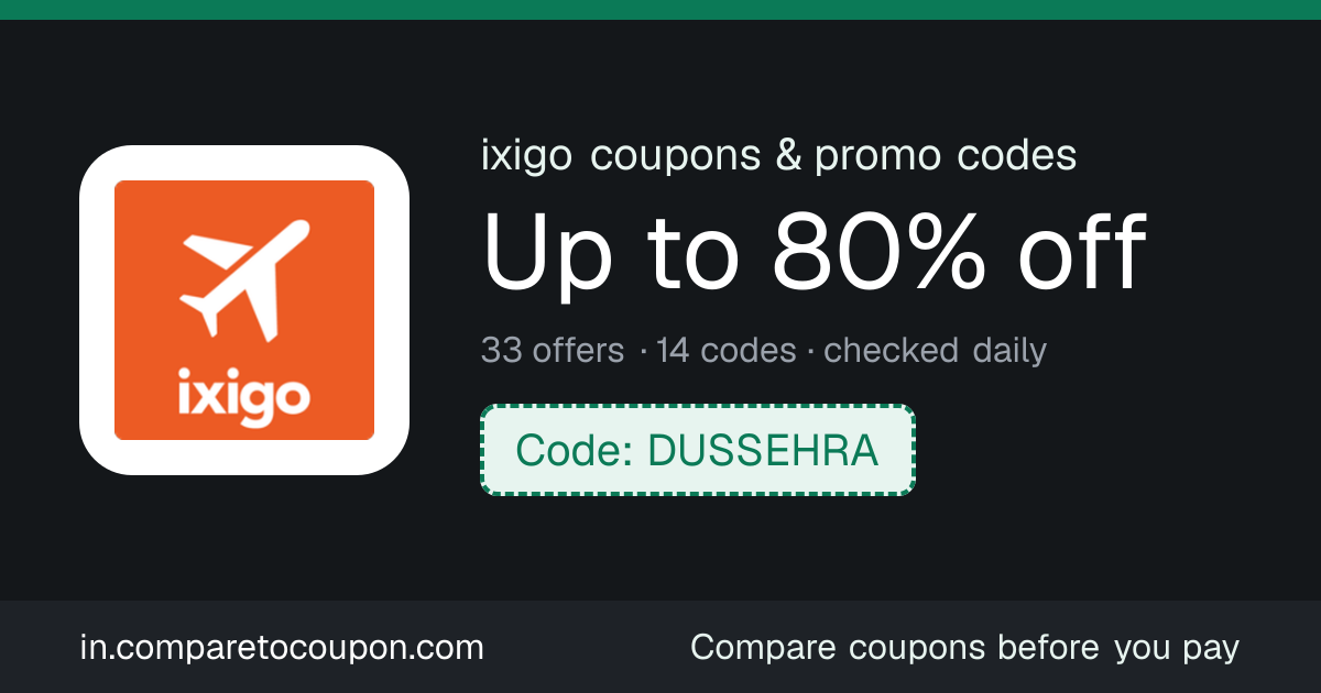 ixigo Coupon Codes Oct 2026: Up to 80% Off | 32 Live Offers