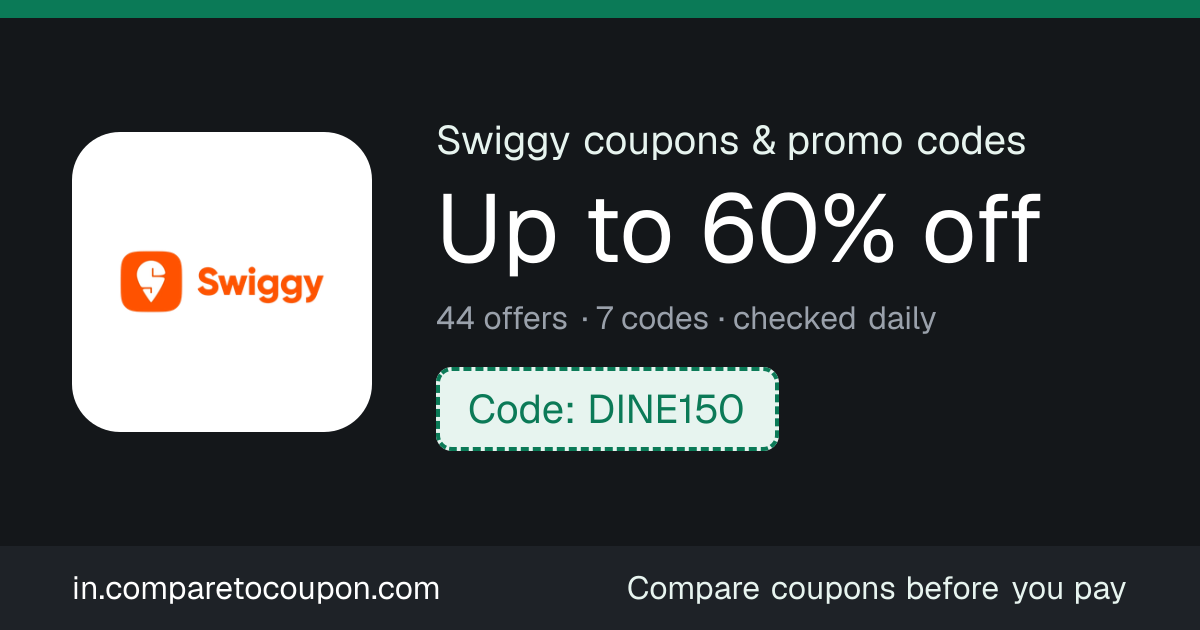 Swiggy Coupon Codes Oct 2026: Up to 60% Off | 44 Live Offers